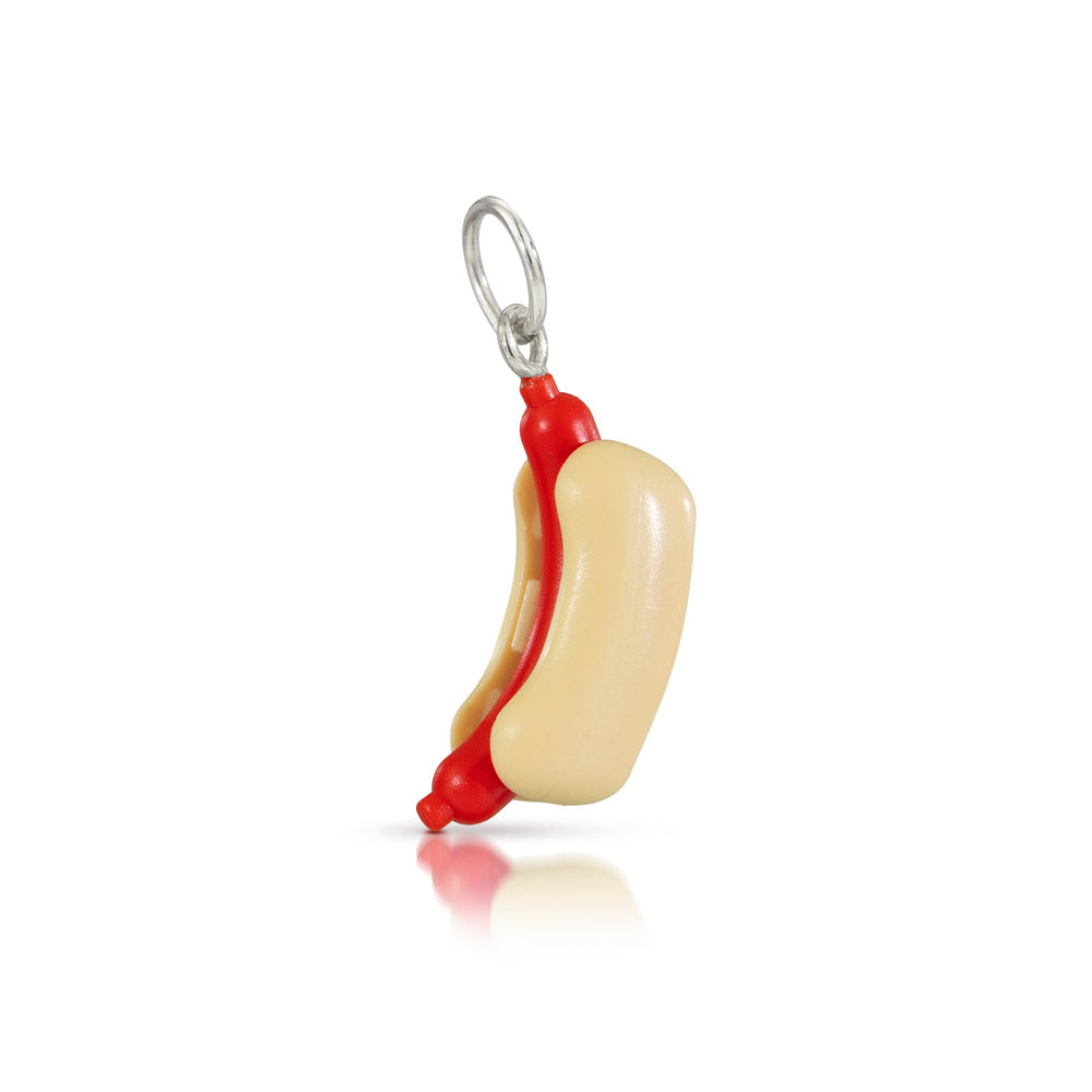 LEGO hot dog charm with sterling silver loop on top to go on a necklace or bracelet 