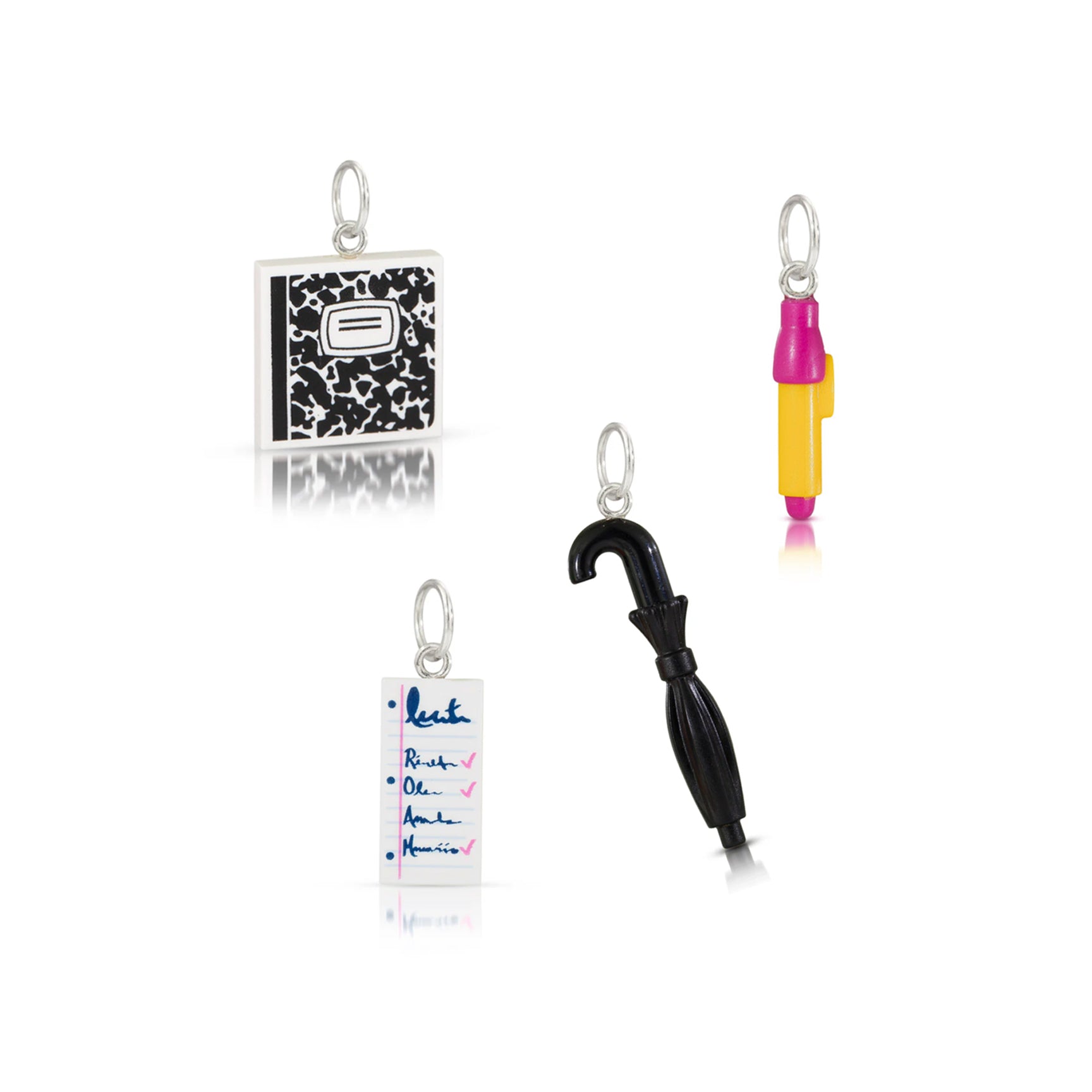 4 LEGO charms- notebook, pen, umbrella and to do list
