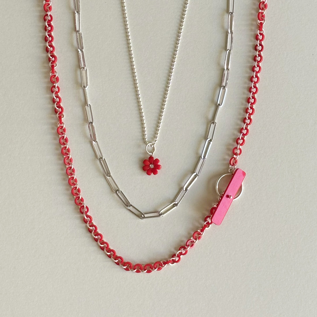 Heavy long oval link chain shown how it would lay on the neck