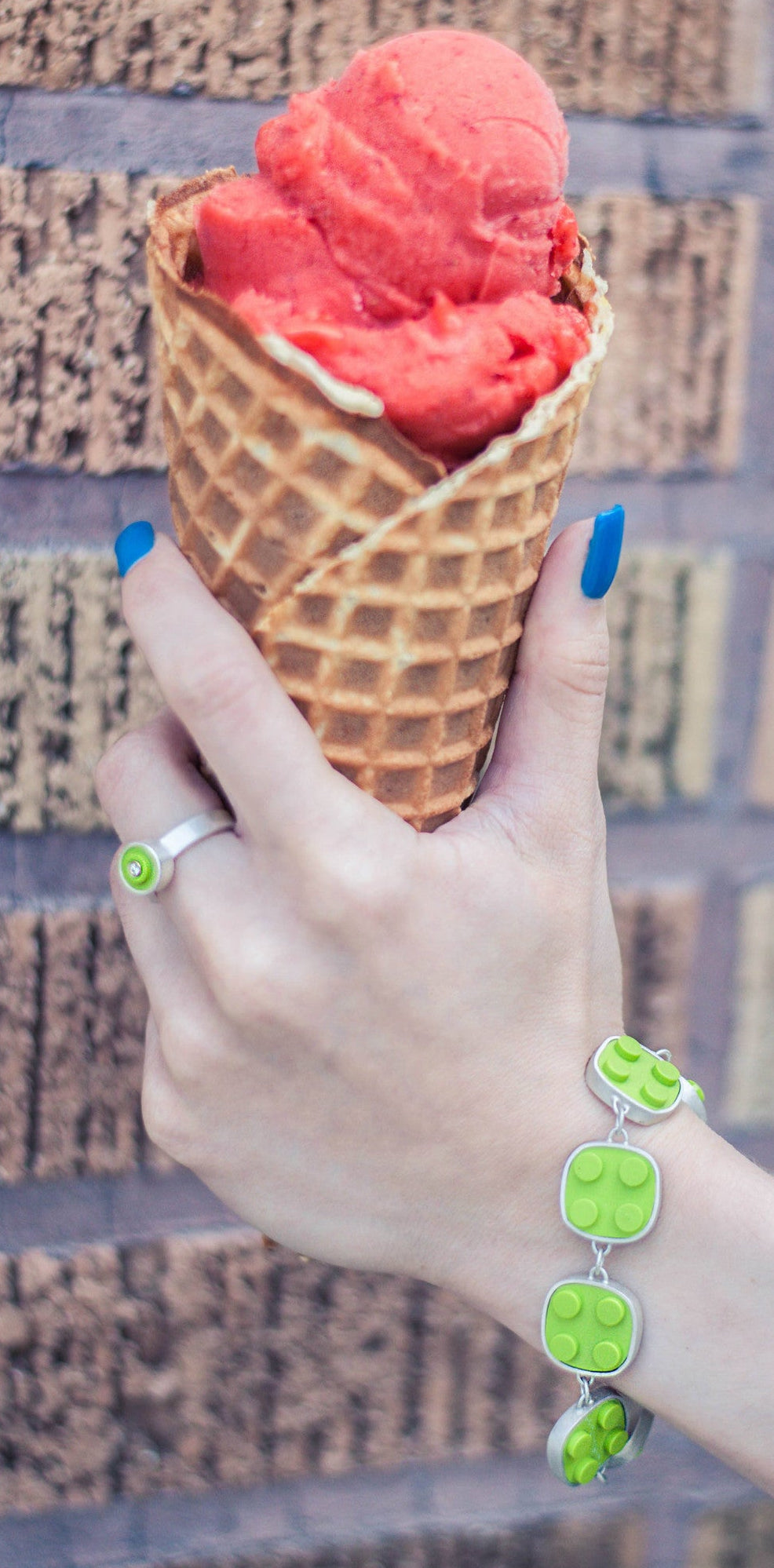 LEGO jewelry bracelet with 2 x 2 LEGO bricks hand fabricated into sterling silver