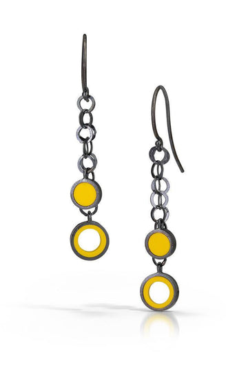 Chain link earrings made with sterling silver and yellow recycled LEGO