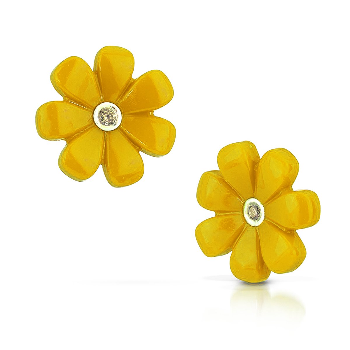 LEGO friends yellow flower earrings with colored yellow diamonds in 18kt yellow gold 