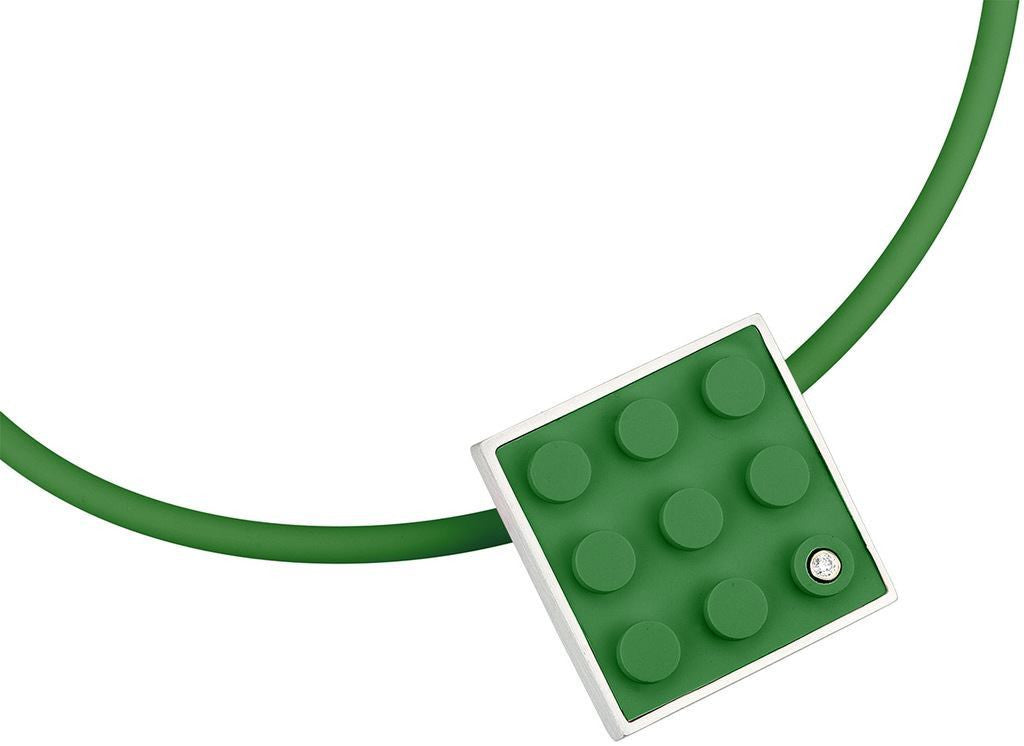 Contemporary pendant hand made with a Green LEGO brick and a diamond for any AFOL