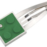 Green 2 X 2 LEGO brick set into sterling silver hand fabricated hair pin with diamond for AFOL