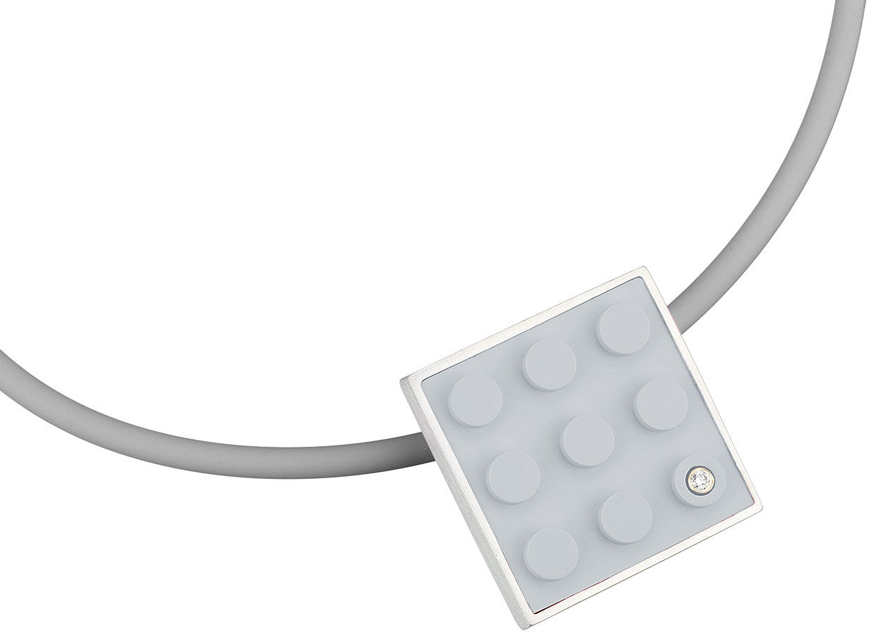 2 X 3 light grey recycled LEGO brick set into a pendant to create art jewelry for any AFOL 