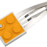 2 X 2 orange LEGO brick set into hand fabricated contemporary hair clip with diamond