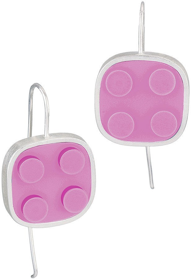 Pink 2 X 2 LEGO earring with sterling silver with modern look
