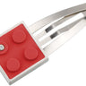 Recycled 2 X 2 red LEGO brick set into hand fabricated sterling silver modern, contemporary hair clip with a diamond